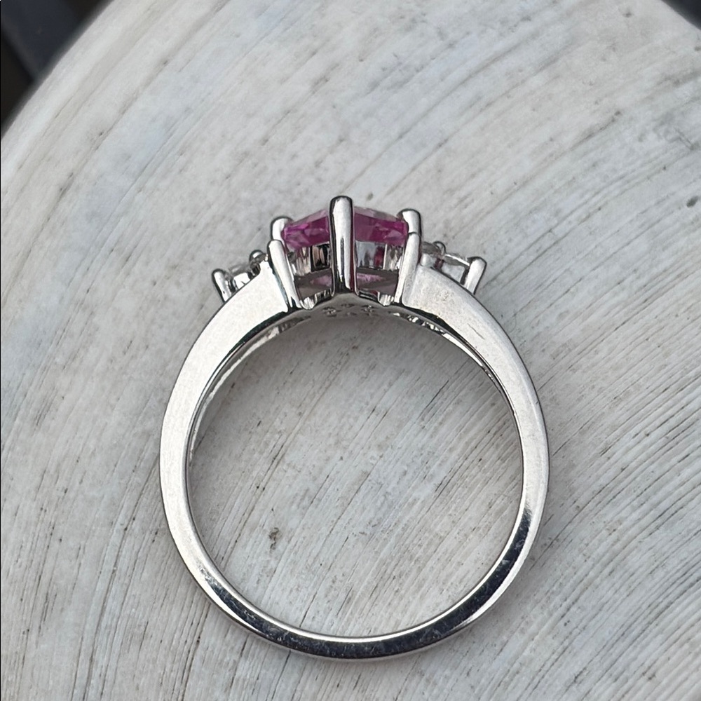 Cushion Cut 1.00 ct Natural Pink and White Sapphire Sterling Silver Ring Sz 7 - Picture 9 of 13
